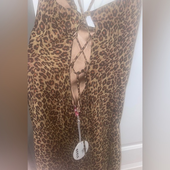 New! Staud Bellamy Leopard Print Cowl Neck Lace Up Back Mini Dress🤎 XL NWT! - Picture 15 of 16
